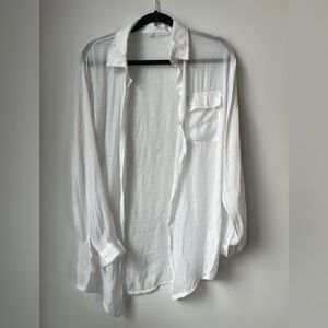 Linen flowy button down blouse, coverup. Large